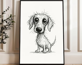 Scruffy Dackel Skizze Print: Abgefahrene Dackel Skizze, Physischer Druck