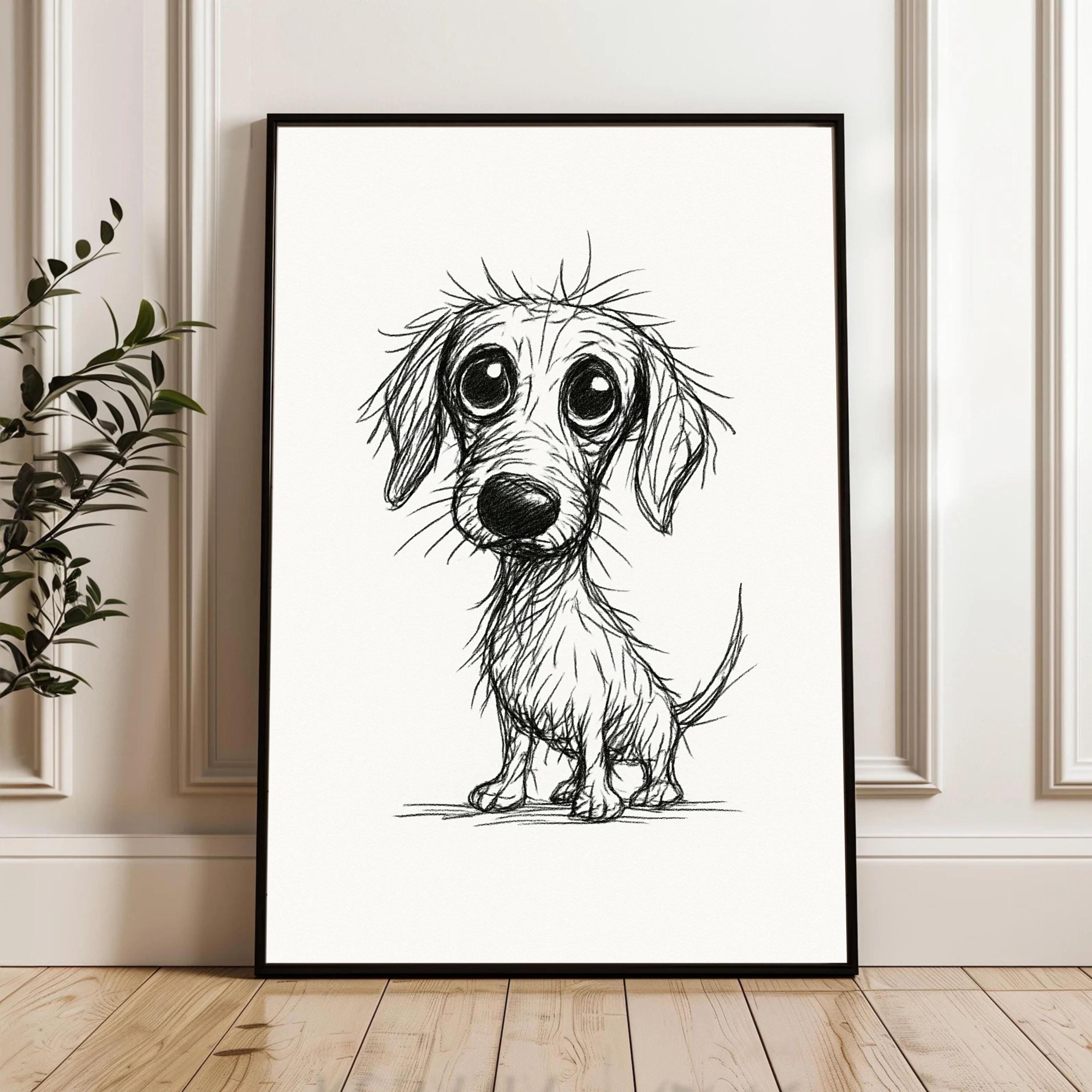 Scruffy Dachshund Sketch Print: Quirky Sausage Dog Wall Art