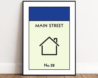 Monopoly Style Street Name Print: Custom Minimalist Board Game Wall Art