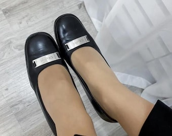 Celine Paris Black Leather Square Toe Pumps Size 40.5 | 26.5 cm Insole Made in Italy Designer Vintage Heels Elegant Minimalist Shoes