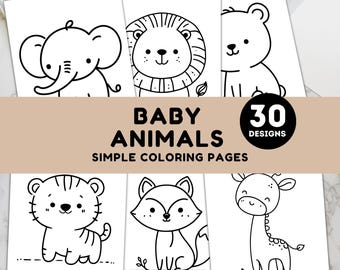 Målarbilder med djurungar | 30 utskrivbara söta djurark för barn och vuxna | Zoo-, bondgårds- och skogsbebisar | bok direkt nedladdning i PDF-format