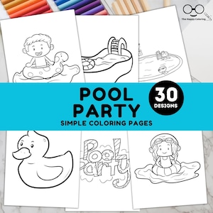 Pool Party Coloring Pages | Printable Pool Float and Beach Ball Sheets for Kids | Easy Summer Pool Fun Coloring Book Digital Download #K29