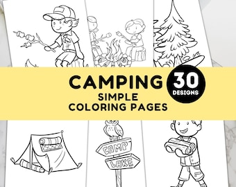 Målarbilder för camping | 30 utskrivbara äventyrsblad för barn | Natur, tält, lägereldar | Ladda ner PDF direkt