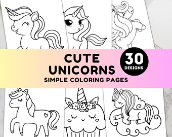 Cute Unicorn Coloring Pages | Printable Unicorn and Rainbow Sheets for Kids and Adults | Easy Unicorn Coloring Book Digital Download #K20