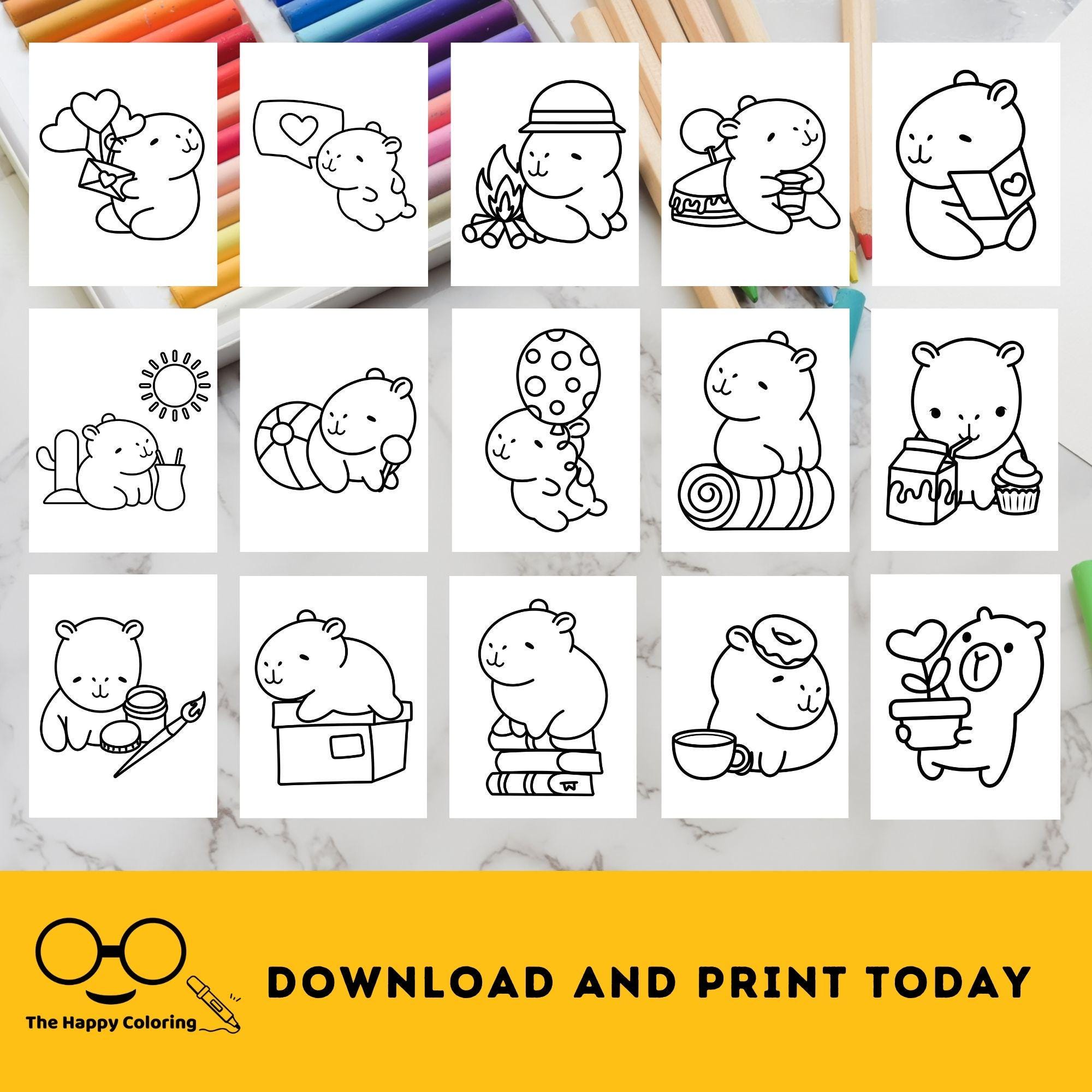 Cute Capybara Coloring Pages | Printable Capybara Sheets for Kids and ...