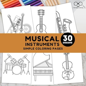 Musical Instruments Coloring Pages | 30 Printable Music Sheets for Kids and Adults | Drums, Guitars, Pianos & More | Instant Download PDF
