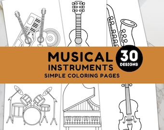 Musical Instruments Coloring Pages | 30 Printable Music Sheets for Kids and Adults | Drums, Guitars, Pianos & More | Instant Download PDF