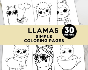 Cute Llamas Coloring Pages | 30 Printable Adorable Llama Sheets for Kids and Adults | Fun, Cozy, Kawaii Style | book Instant Download PDF