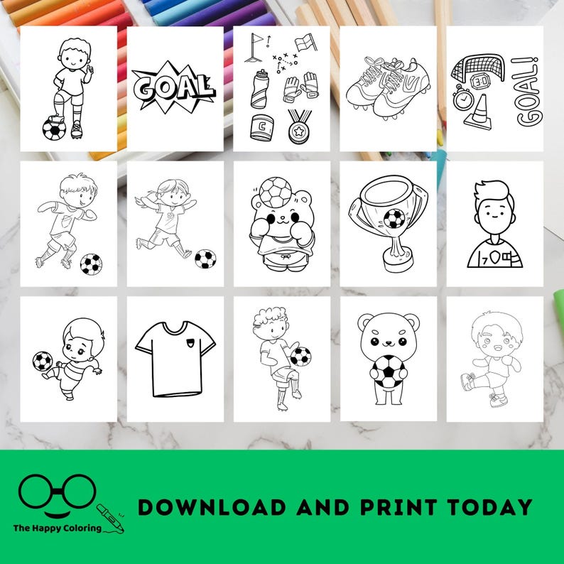 Soccer Coloring Pages | 30 Simple Designs | Instant Download | Coloring ...