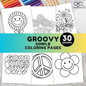 Groovy Coloring Pages Printable | 70s Retro Peace Sign and Flower Power Sheets for Kids and Adults Easy Funky Coloring Book Digital Download