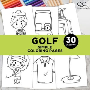 ゴルフぬり絵 | 印刷可能なゴルフテーマのシート30枚 | 子供と大人が楽しめるスポーツアクティビティ | PDFをすぐにダウンロード