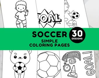 Soccer Coloring Pages | 30 Simple Designs | Instant Download | Coloring Book Digital Download