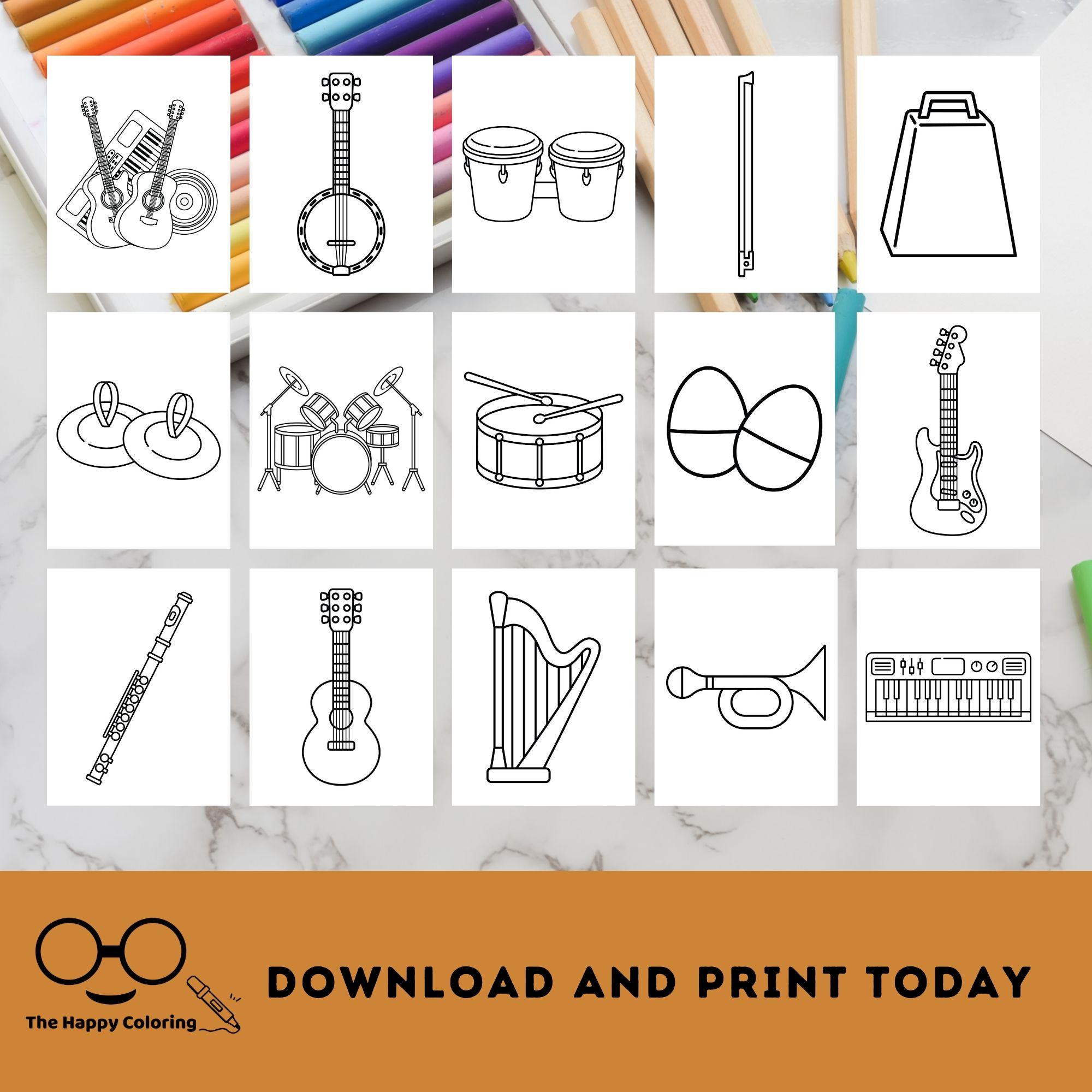 Musical Instruments Coloring Pages | 30 Printable Music Sheets for Kids ...