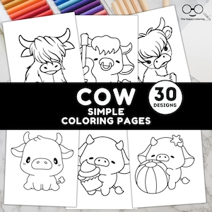 Cute Highland Cow Coloring Pages | Printable Farm Animal and Country Sheets for Kids and Adults Easy Cow Coloring Book Digital Download