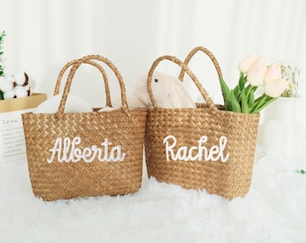 Personalized Straw Bridesmaid Handbag, Custom Beach Bag