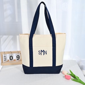 Personalized Embroidered Canvas Tote Bag, Custom Initial Tote