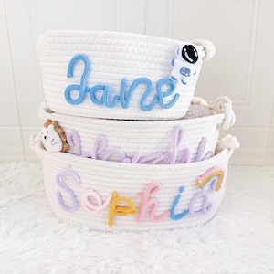 Personalized Baby Basket, Baby Shower Gift Basket, Rope Cotton Baby Gift Basket, Baby Gift Basket, Toy Basket, Newborn Gift, Baby Name Gift