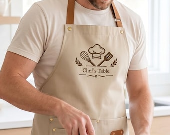 Custom Embroidered Apron with Name, Personalized Kitchen Apron, Cafe Barista Soft Uniform, Custom Cooking Aprons, Mom Dad Gift