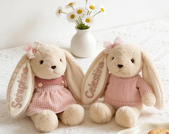 Personalized Floral Bunny Plush | Cottage Style Stuffed Rabbit | Custom Name Bunny | Keepsake Gift