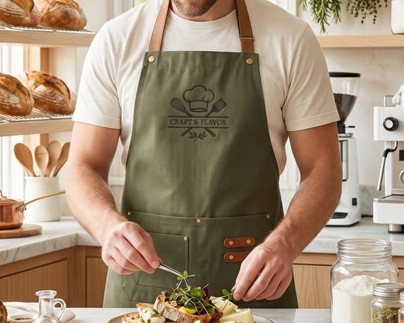 Personalized Hand Embroidered Apron,Custom Kitchen Apron,Embroidered with Name or Logo,Thoughtful Gift for Family or Friends
