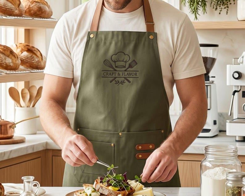 Personalized Hand Embroidered Apron,Custom Kitchen Apron,Embroidered with Name or Logo,Thoughtful Gift for Family or Friends image 1