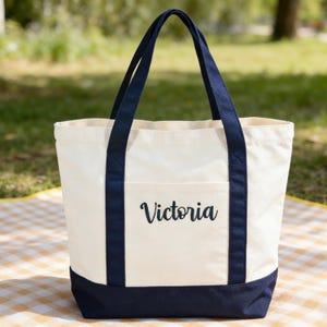 Personalized Embroidered Canvas Tote Bag, Custom Initial Tote