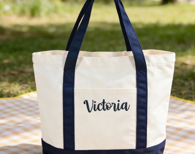 Personalized Embroidered Canvas Tote Bag, Custom Initial Tote