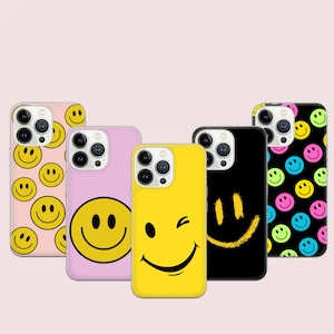 Smiley Gesicht Handyhülle Emoji happy Cover für iPhone 16e, 15, 14, 13, 12, 11, Google Pixel 9 Pro, 8, 7A, Samsung S25 edge, S24 FE, A71, A36