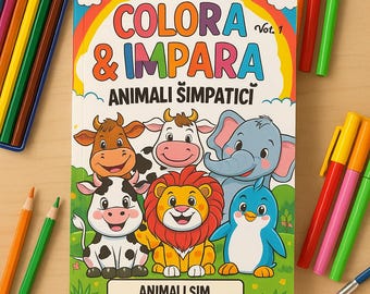 Libro para colorear para niños de 3 a 7 años - Animales adorables - PDF educativo imprimible - 78 páginas para colorear