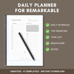 Daily Planner Remarkable, Productivity Bundle, Task Tracker, To Do List, Checklist Template, Digital Notebook,e-Ink tablet, Instant Download