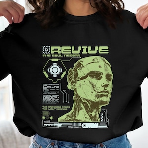 Revive The Soul Reborn Digital Art Print, Futuristic Robotic Portrait, Sci Fi Cyberpunk Wall Decor, AI Inspired Home Office Art