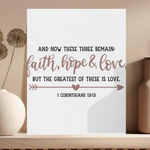 Inspirational Printable Quote, Faith Hope Love Wall Art, 1 Corinthians 13 13 Scripture, Christian Home Decor, Digital Download