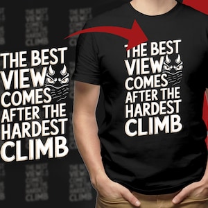 Best View Climb T-Shirt, Devil Digital Art, Motivation Sticker, Hardest Climb Art, Climbing Gear Gift, Mountain Climbing Present, Art Print