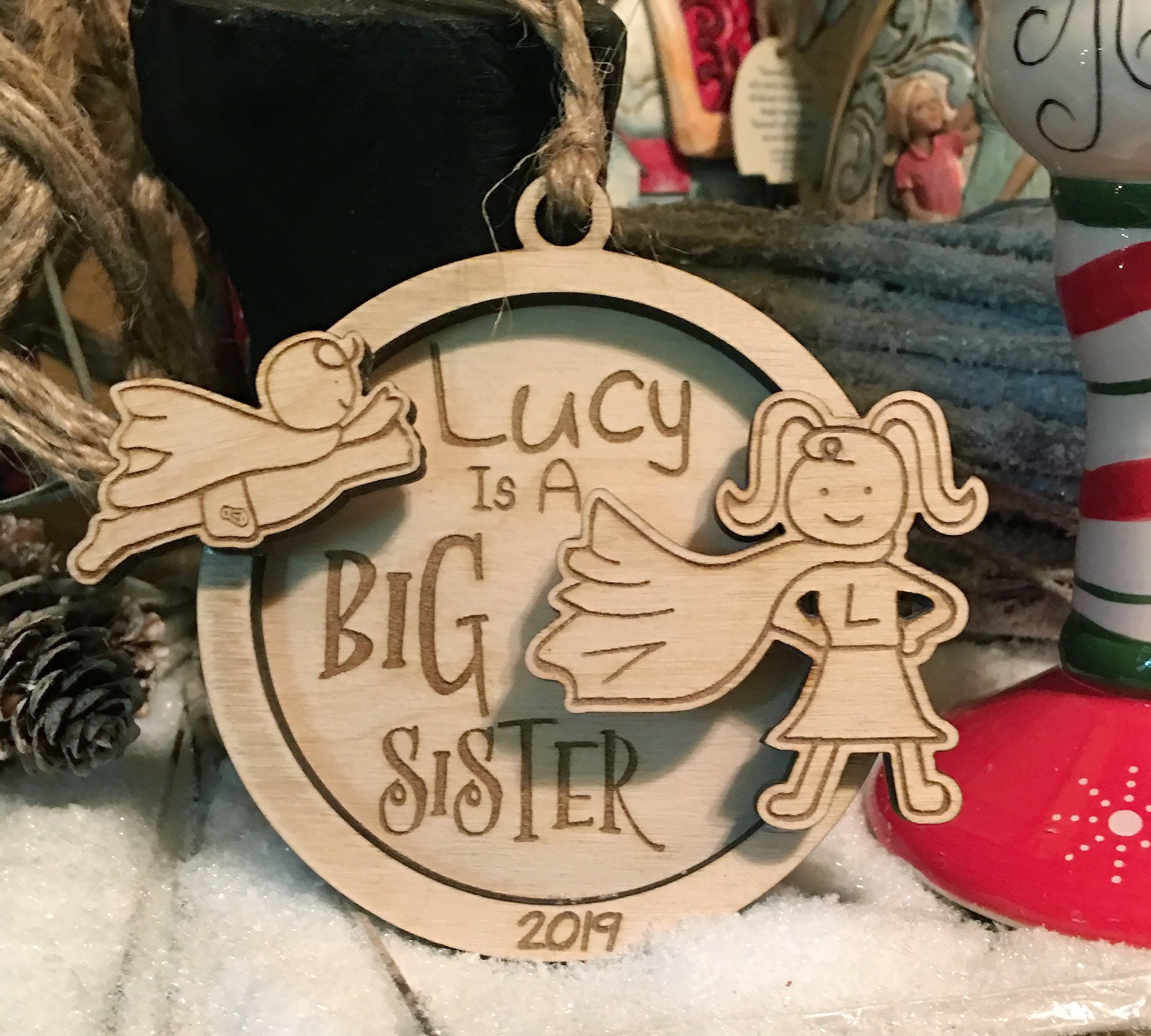 Engraved Big Sister Wood Christmas Ornament Personalized Etsy