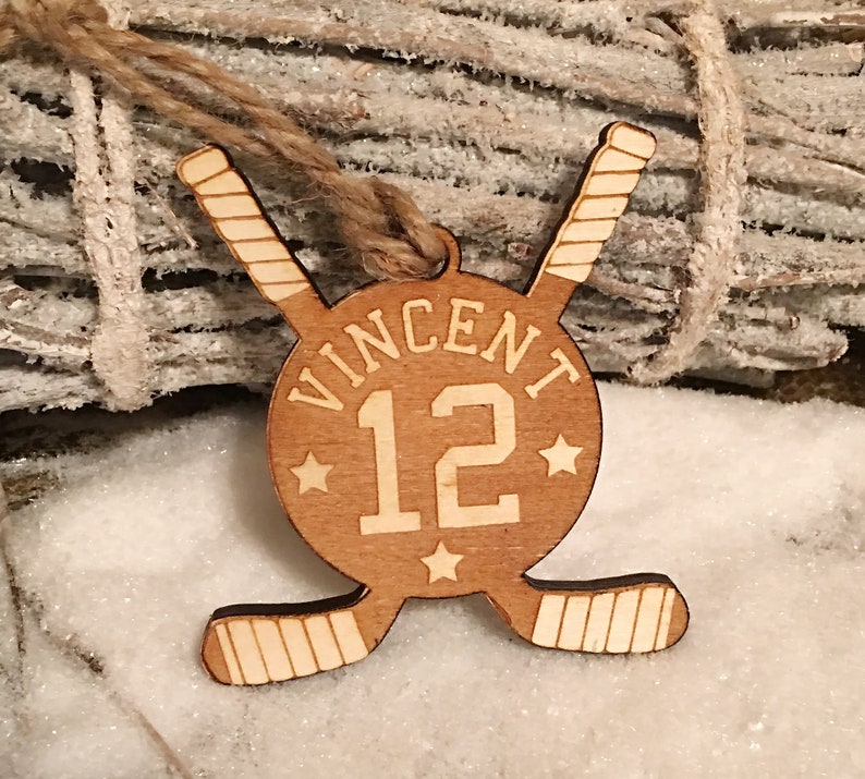 Engraved Hockey Sticks Wood Christmas Ornament Personalized Etsy