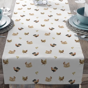 Barnyard Chicken Table Runner, Hen and Rooster Farm Decor, Rustic Farmhouse Table, 2 Sizes & Fabric Options, Table Décor, Chickens, Rooster