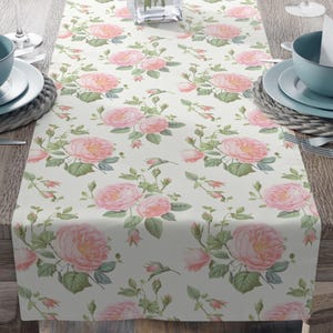 Pink and Green Peony Table Runner, Romantic Cottage Table Decor, Cottage Core Decor, 2 Sizes & Fabric Options, Table Décor, Floral Runner