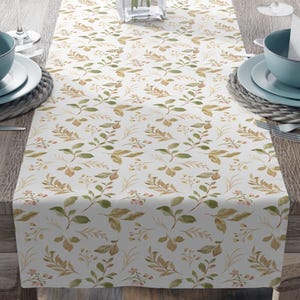 Autumn Rosehip & Leaf Table Runner, Seasonal Nature-Inspired Decor, Botanical Table Runner,Sage, Green, Gold, Rose Table Runner.Table Linens