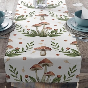 Cottagecore Mushroom Forest Table Runner, Whimsical Woodland Table Decor, Autumn Nature-Inspired, 2 Sizes & Fabric Options, Table Runner