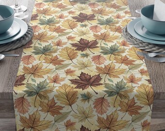 Chemin de table aquarelle feuilles d'automne, décoration d'automne