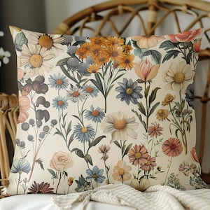 Wildflower Meadow Throw Pillow with Insert, Cottagecore Pillow, Floral Pillow, Nature-Inspired Gift, Throw Pillow, Floral Accent Pillow