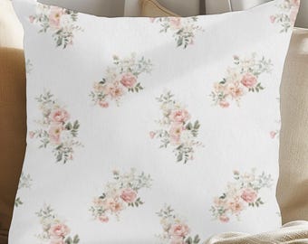 Blush Rose Throw Pillow, Cottagecore Floral, with Insert