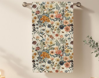 Autumn Wildflower Hand Towel, Cottagecore Fall Floral Decor