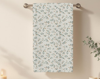 Sage Green Floral Hand Towel, Cottagecore Bathroom Decor