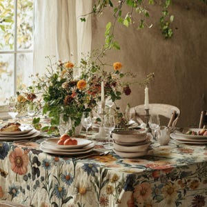Autumn Wildflower Tablecloth, Cotton Twill Tablecloth, Cottagecore, Farmhouse, Rustic Dining Decor, Floral Tablecloth, French Table