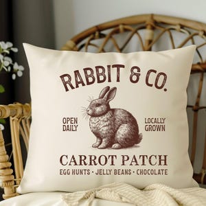 Vintage Rabbit & Co. Carrot Patch Pillow, Farmhouse Decor, Easter Decoration, Easter Throw Pillow, Rabbit Bunny, Living Room Decor