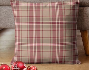 Rustic Red Plaid Throw Pillow with Insert, Farmhouse Cushion, Cozy Cabin Decor, Winter Tartan Pillow, Cottagecore Holiday Gift