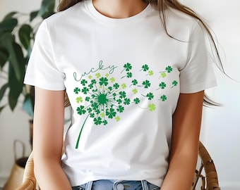 Camiseta de trébol y diente de león para el Día de San Patricio, camiseta irlandesa de la suerte