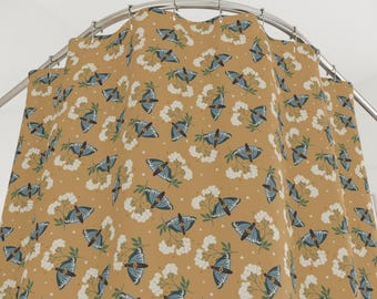 Celestial Moth & Floral Shower Curtain, Botanical Bathroom Decor