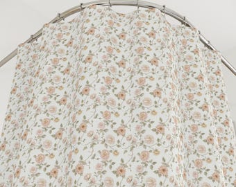Antique Rose Shower Curtain, Vintage Floral Botanical Bathroom Decor
